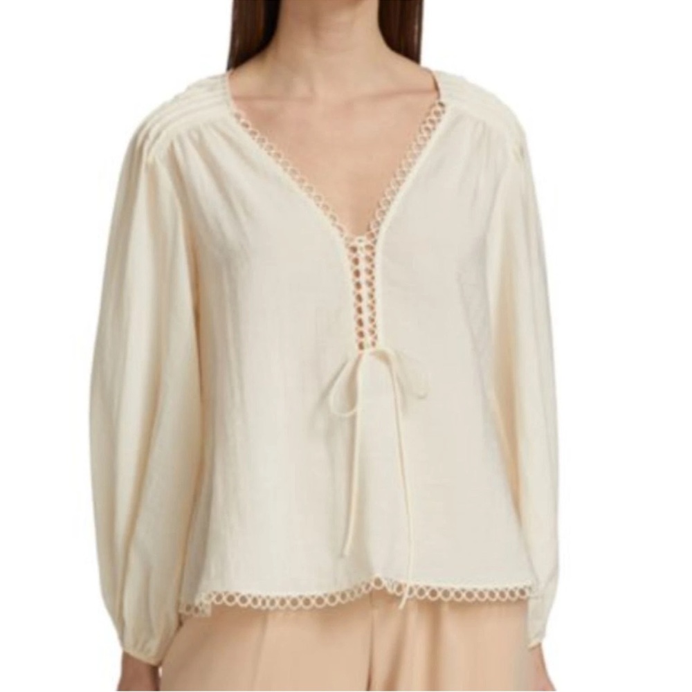 Johnathan Simkhai Rhodes summer lace up cream blouse NWT